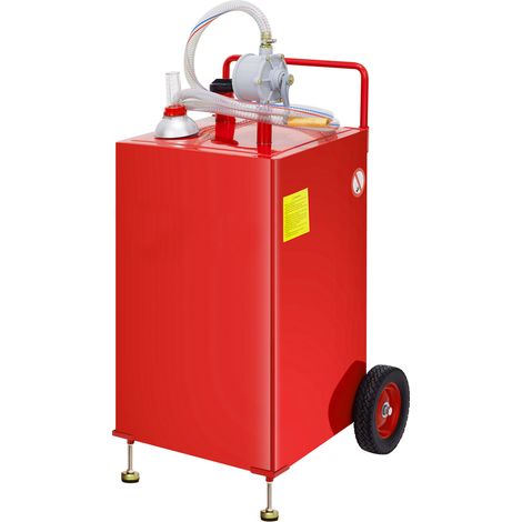Mophorn Tanque de combustible 30 galones con 2 ruedas bomba de transferencia manual contenedor de combustible diesel de gasolina para automóviles, cortadoras de cesped, vehículos, barcos, rojo