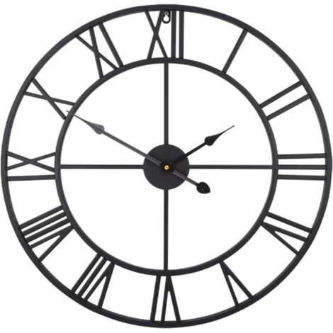 Grande Horloge Murale Ronde en métal de Style Vintage Silencieux sans tictac à Piles 40 cm horloges à Chiffres Romains Noirs pour Salon Chambre Cuisine décoration