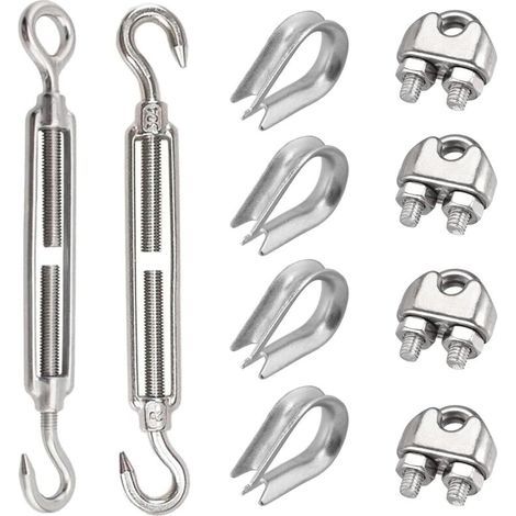 Kit de 10 tendeurs en acier inoxydable M8 avec crochets et accessoires de tension (1/5)