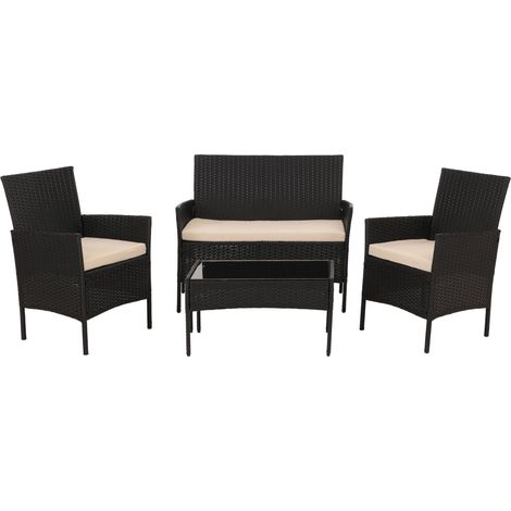 [NEUWERTIG] Poly-Rattan Garten-Garnitur HHG-069, Sitzgruppe Lounge-Set, Metall Glas Stoff/Textil (180g/m²) anthrazit, Kissen creme