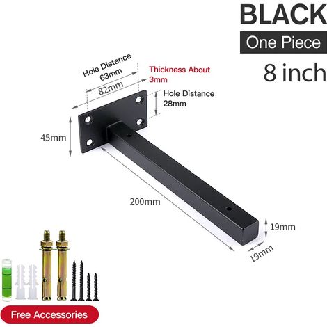 (Noir 20 cm) 2 supports d'étagère murale en acier inoxydable, robustes, pour banc, table ou étagère. (1/5)