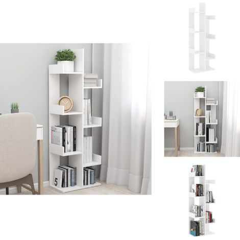 Bibliothèque Blanc 48x25,5x140 cm Bois d’ingénierie - Bibliothèque Blanche - Bibliothèque Design - Bibliothèque Rangement - Étagère Murale - Bibliothèque Moderne (1/5)
