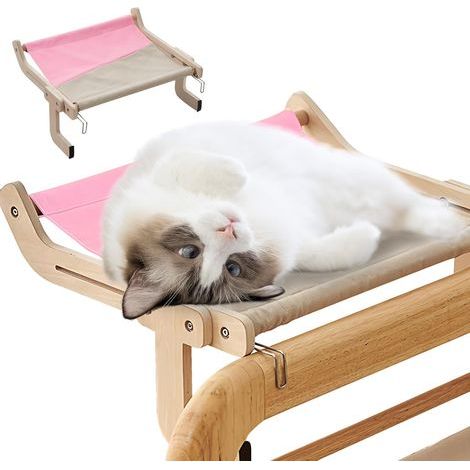 PRITOK Katzenhängematte - Beheizbares Hängebett fürs Fenster - Geeignet für Katzen bis 18 kg (Rosa) (1/5)