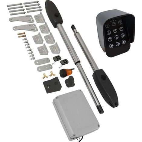 Kit Abrepuertas Automático + Teclado Inalámbrico Hasta 300kg x Puerta  1 Abridor de puerta batiente  1 Teclado inalámbrico  2 Controles remotos  1 Baliza intermitente  1 Kit de montaje en pared (1/5)