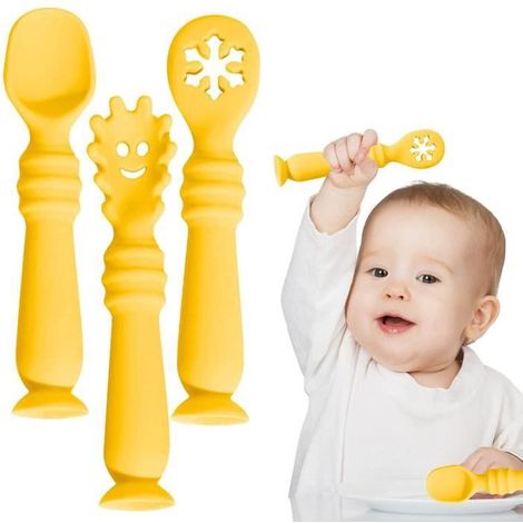 Cuillères bébé en Silicone de sevrage Cuillère en Silicone Souple de qualité Alimentaire de sevrage menée par bébé âgés de 6 Mois.