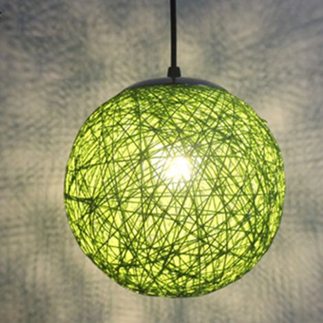 Pendelleuchte Moderne Ø15cm Runde Lampenschirme E27 Handgewebte Rattan-Rankenkugel Hängelampe für Küche Wohnzimmer Esszimmer Cafét Bars (Grün)