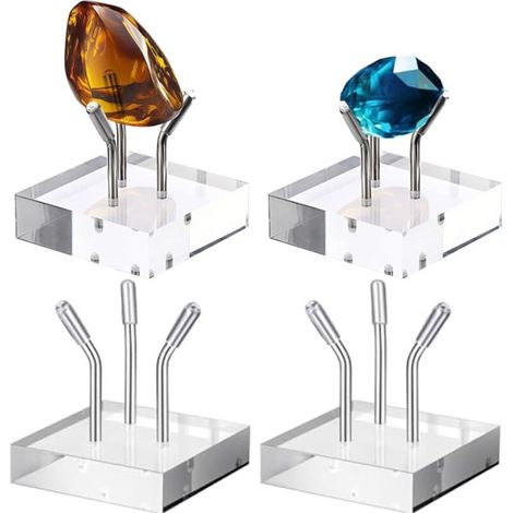 Lot de 4 présentoirs en acrylique avec couvercles de protection, trois pinces en acier pour bijoux, pierres précieuses, minéraux (5 x 5 x 1 cm) (1/3)