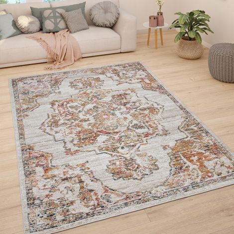 Paco Home Teppich Wohnzimmer Kurzflor Vintage Pastell Modernes Orientalisches Muster 60x100 cm, Creme 4