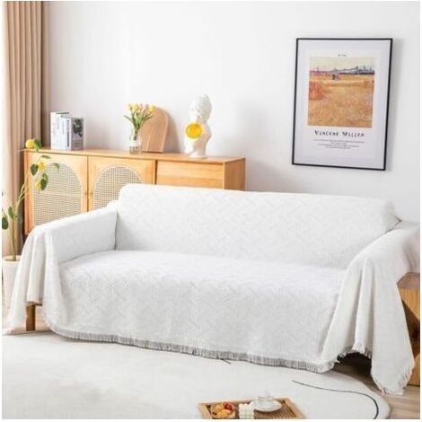 Multifonction Serviette de Canapé Housse de Lit Grande Taille Housse de Canapé 3 Places 180X230cm Blanc (1/4)