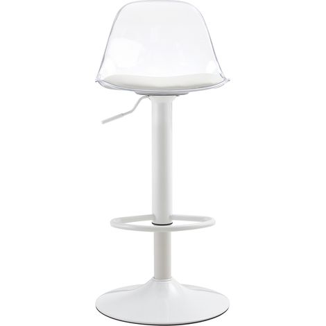 Lot de 2 tabourets de bar réglables avec dossier transparent et pieds en métal blanc, hauteur ajustable de 82 à 104 cm, rotation 360° (1/5)