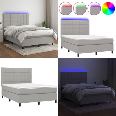 Boxspringbett mit Matratze & LED Hellgrau 140x200 cm Stoff ...