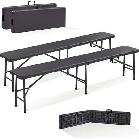 Arebos – Table de camping pliante 182 x 74 x 74 cm – Lot de 2 bancs 183 x 28 x 43 cm – Polyéthylène HDPE et acier – Capacité 150 kg par banc (1/5)