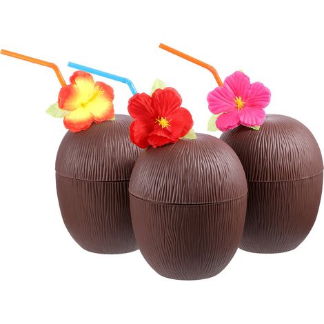6 Kokosnussbecher für Cocktails, Hawaii-Party-Trinkflaschen aus Kunststoff, 56 g (1/5)