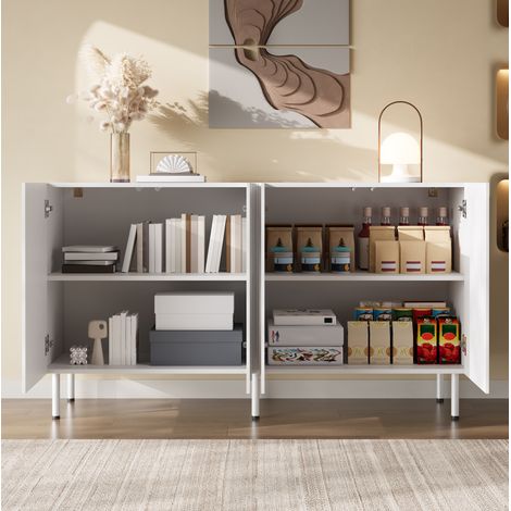 Credenza 140x40x77.5 cm bianco in MDF e pannello truciolare con ante 3D, push-to-open e 4 vani (1/5)
