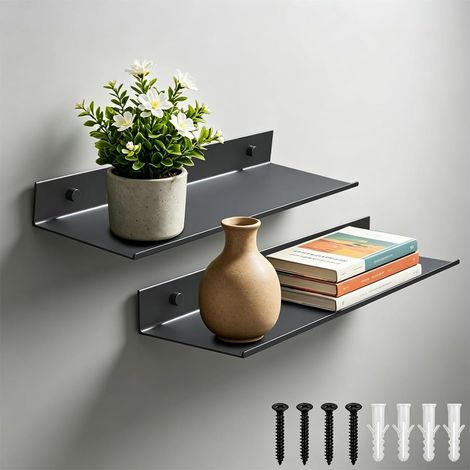2 Pièce Support Vinyle Mural, Tablette Murale, Étagère Flottante Longueur 30 cm, Gris, pour la Salle De Bains, Cuisine, Chambre, Salon, Décoration Intérieure (1/5)