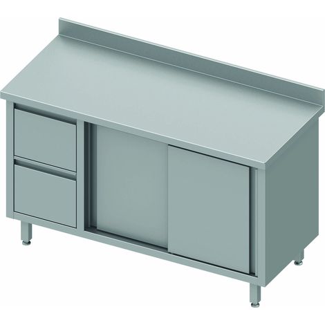 Meuble Bas Inox Avec Dosseret - Porte Coulissante & 2 Tiroirs - Gamme 700 - Stalgast