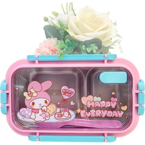 Isolierte Lunchbox für Kinder, Edelstahl 304, 3 Fächer, 410 g, 21 x 12,6 x 7,5 cm, auslaufsicher, rosa, für Schulkinder (1/4)