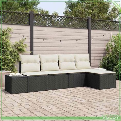 Ensemble canapé de jardin - FAFEICY - Modulaire - Noir et Crème - Polyrotin - Rangement intégré (1/5)