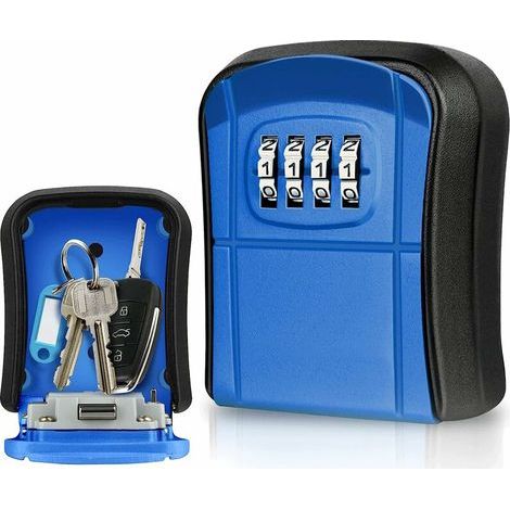 Boîte à clés murale Mini coffre-fort à clés extérieur avec code à 4 chiffres réinitialisable Boîte à clés étanche pour la maison, l'école, le bureau, l'usine Airbnb Garage (Bleu) (1/5)