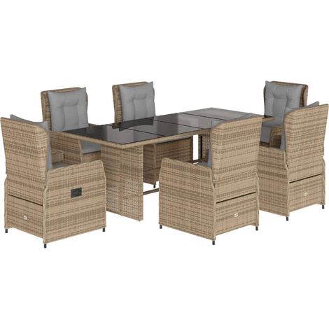 Maison Exclusive - 7-tlg. Garten-Essgruppe mit Kissen Beige Poly (1/5)