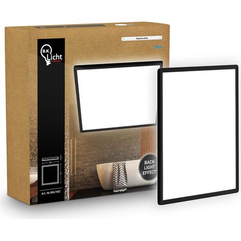 Plafonnier LED plat avec éclairage indirect, lumière blanc neutre, protection IP44, plafonnier salle de bain, lustre cuisine, lustre salon, 24 x 24 x 3 cm, noir (1/5)