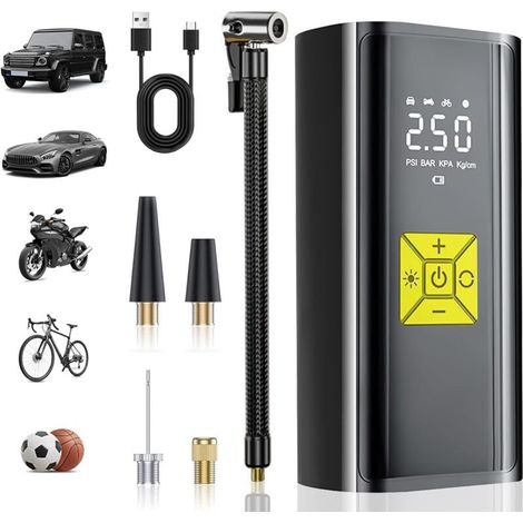 Compresor de aire portátil, mini compresor de aire portátil de 4000 mAh, bomba de 150 PSI para bicicletas con pantalla digital y luces LED, recargable para autos, bicicletas, motocicletas, scooters y  (1/4)