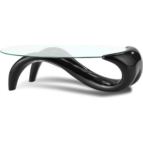 Designetsamaison – Table basse fixe noire 125x70cm – Verre trempé 1cm – Courbures design pour salon moderne