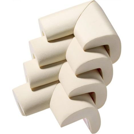 Lot de 4 protections d'angle pour meubles et cheminées, protection pour bébé, mousse de caoutchouc NBR souple et résistante, blanc cassé (1/4)