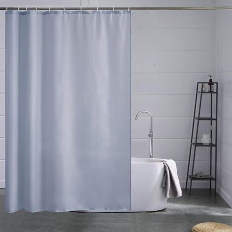 Rideau de Douche Bleu Gris Anti Moisissure Tissu en Polyester Imperméable Rideaux Baignoire Textile Lavable pour Salle de Bain 10 Crochets 150x180cm. (1/5)