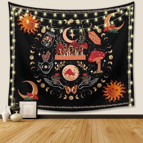 Tapestry - Plantes Naturelles Champignons - Phases Lunaires Fleurs - Décoration Murale Chambre Dortoir - 40x50 Po 50x60 Po 60x80 Po 60x90 Po (1/5)