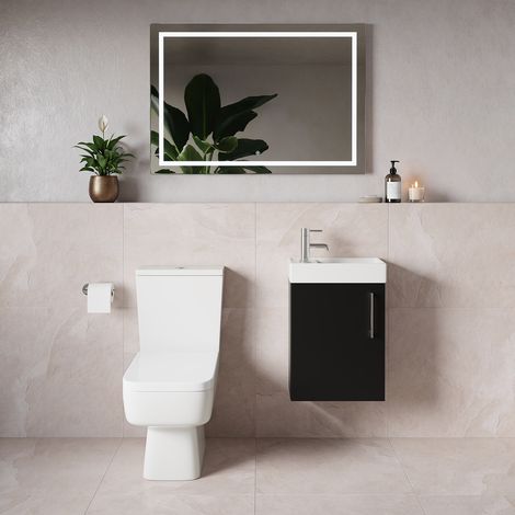 Napoli Cube Matt Black 400mm Single Door Wall Mounted Vanity Unit and Toilet Suite with Align Basin - 400mm - Chrome 160mm Handle