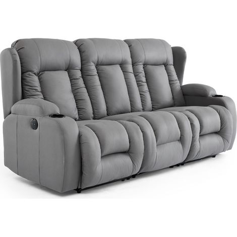 CAESAR 3 SEATER GREY TECHNOLOGY FABRIC MODERN ELECTRIC RECLINER SOFA (1/5)