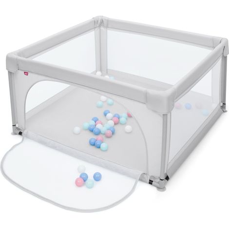 Parc Bébé Portable 120x120x68CM 50 Boules Colorées Barrière Sécurité Antidérapantes 3 Ans Gris CWXT9046 DESIGN IN (1/2)