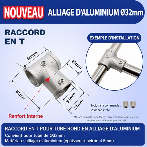 Raccord en T en alliage d’aluminium pour tube rond de 32 mm 32mm 1 111 g – Livraison gratuite