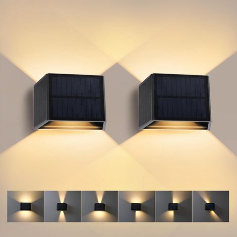 Applique Murale Exterieur Solaire, 2 Pièces Réglable Haut & Bas Lampe Solaire Murale Exterieur, 3000K Étanche Puissant Applique Solaire pour Mur, Clôture, Jardin Patio, Terrasse [Classe énergétique A] (1/5)