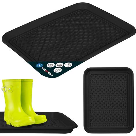 KOTARBAU® Bac à Chaussures - Bac D'égouttement pour Chaussures - Plastique - 38 x 50 cm - Noir - Imperméable - pour Couloir - Plateau Égouttoir à Bord Surélevé (1/5)