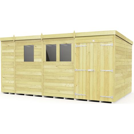 13 x 8 Feet Pent Shed - Double Door With Windows - Wood - L231 x W387 x H201 cm