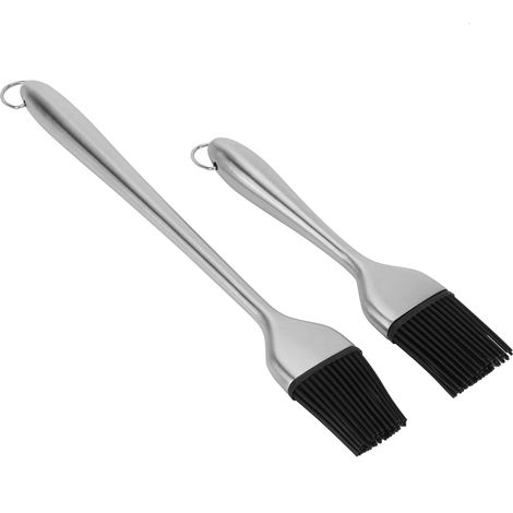 Lot de 2 pinceaux à huile en acier inoxydable avec brosse à huile en silicone de qualité alimentaire pour barbecue et pâtisserie à domicile (1/5)