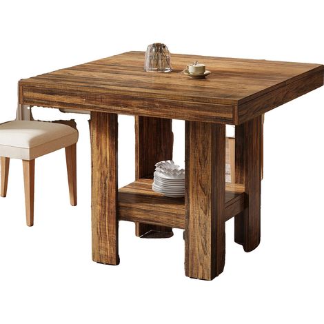 Table à manger, Design élégant, Construction gain de place, Marron (1/2)