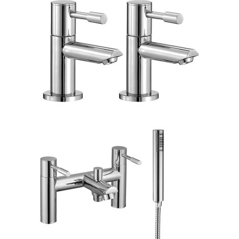 Blossom Contemporary Set Of Two Basin Taps And Bath Shower Mixer Tap With Handheld Kit + Waste (1/3)