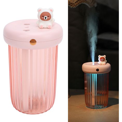 Mini humidificador USB, humidificador con dos boquillas pulverizadoras, depósito de agua de 240 ml, portátil, humidificador pequeño para coche o casa, rosa. (1/5)