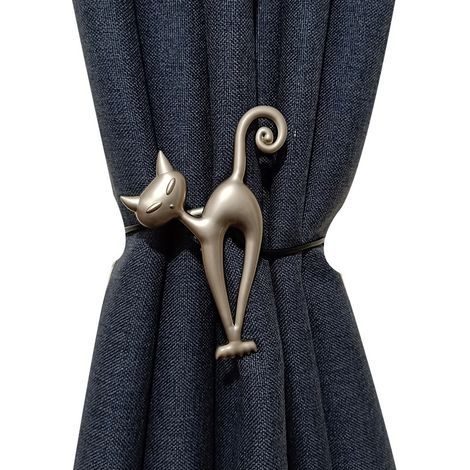 Porte-rideau magnétique en métal avec Clips à boucle, en alliage, chat mignon, sangle d'attache à l'arrière, décoration de la maison (1/3)
