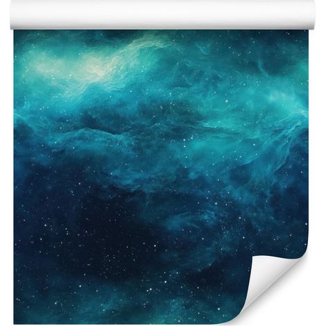 Papier peint aquarelle galaxie turquoise, bleu marine, bleu ciel et bleu 50x1000 cm (1/5)