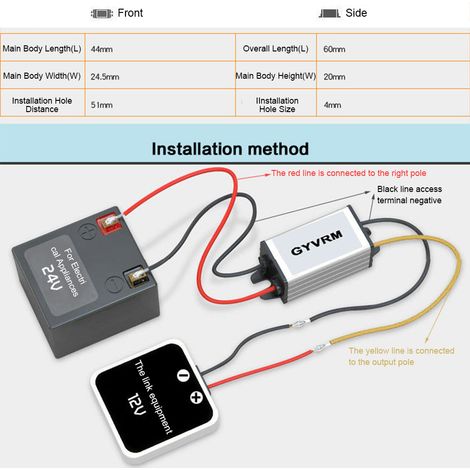 Convertisseur Abaisseur Tension 24V vers 12V 3A 36W Étanche Transformateur Réducteur DC/DC Économie d'Énergie