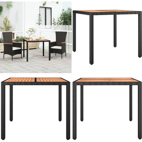 Table de jardin plateau en bois Noir Résine tressée bois massif - Table De Jardin - Table Extérieure - Mobilier De Jardin - Table En Bois - Table Ronde - Home & Living