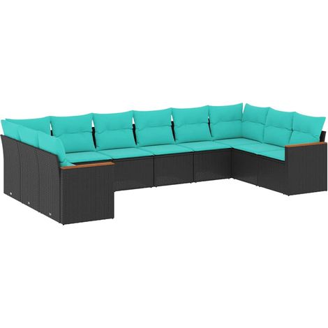 Maison Exclusive - 10-teiliges Gartensofa-Set mit Kissen, schwarz