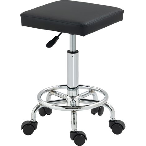 Tabouret réglable avec assise rembourrée repose-pieds roulettes 34x34x50-66 cm Noir