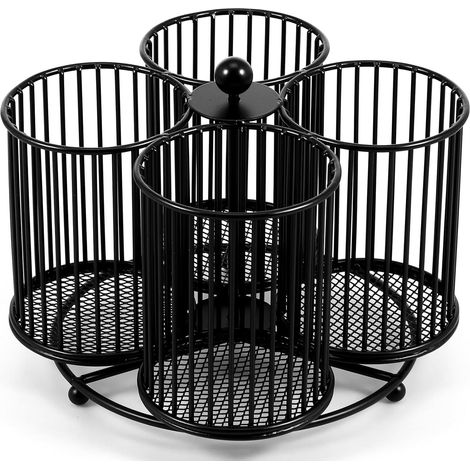 Panier à ustensiles rotatif à 360° en métal, porte-couverts, panier de rangement à couverts à 4 compartiments, organisateur de couverts de comptoir multifonctionnel (1/5)