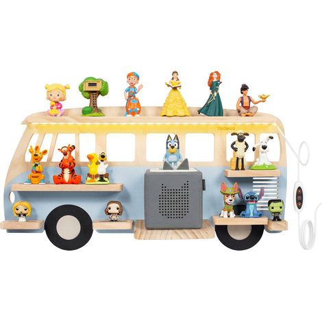 Étagère Tonie Box Murale avec Lumière LED, Étagère Magnétique en Bois pour 20–25 Figurines Tonie, Rangement Design pour Chambre Enfant, Bus Bleu (1/5)