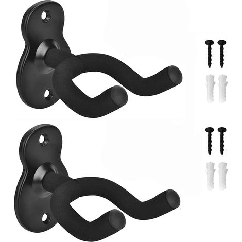 Lot de 2 supports muraux pour guitare, crochets de fixation pour guitare électrique, guitare classique acoustique et basse (noir) -FA- (1/5)